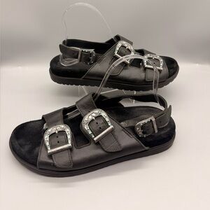 Black Sandals with Silver Buckles